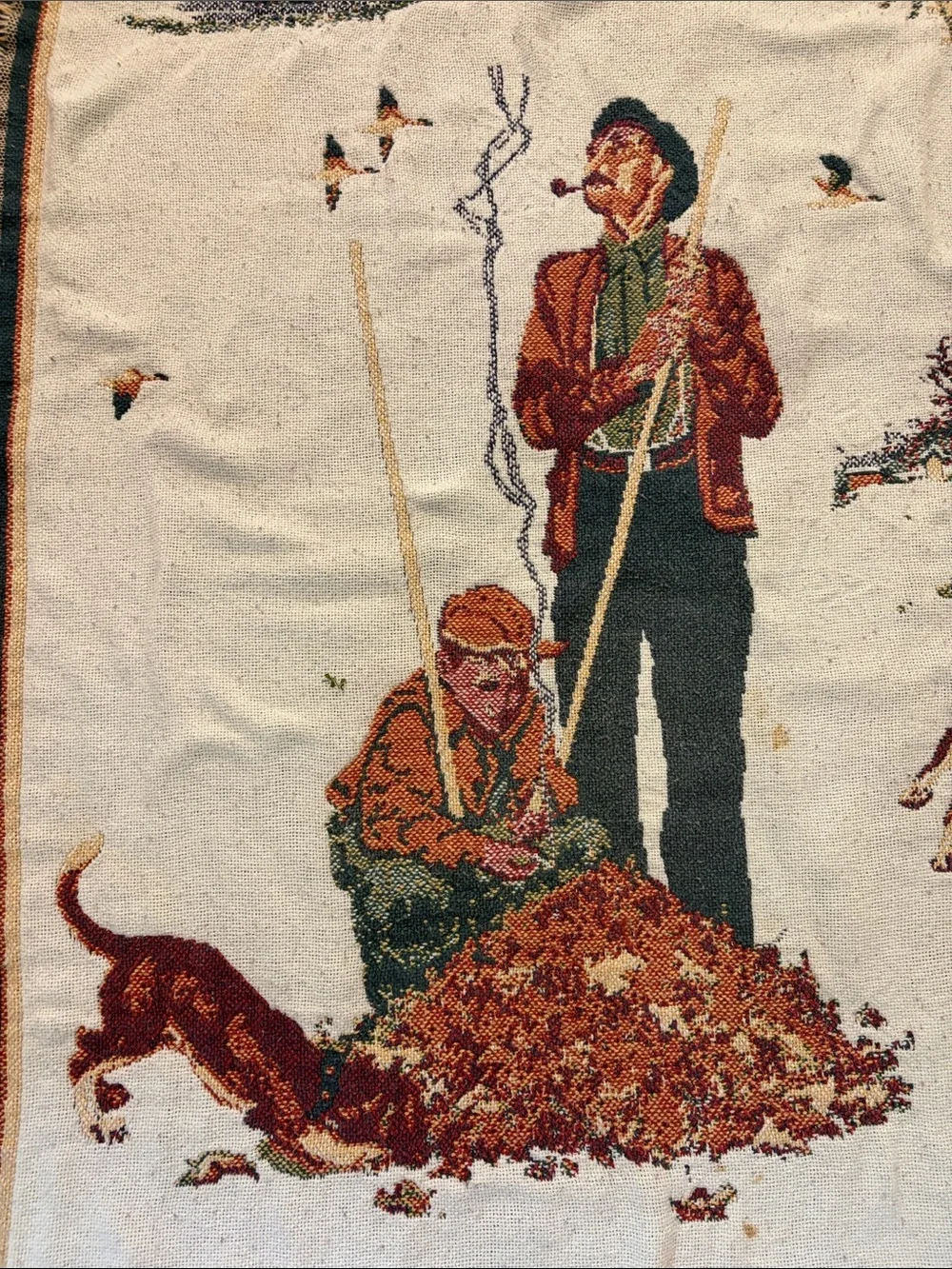 VTG Norman Rockwell Four Seasons Woven Tapestry Throw Blanket Fringed Americana